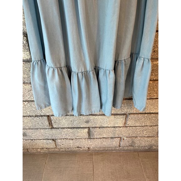 Ingrid & Isabel Womens XL Blue Smocked Long-Sleeve Midi Dress With Ruffle Hem - Picture 7 of 9